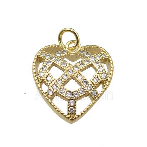 copper heart pendant pave zircon, gold plated