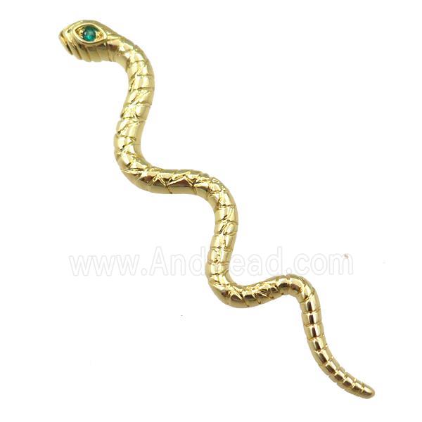 copper snake pendant pave zircon, gold plated
