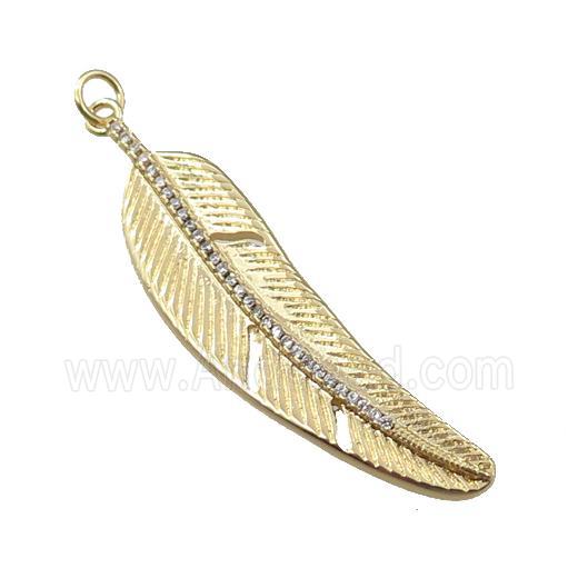 copper leaf pendant pave zircon, gold plated