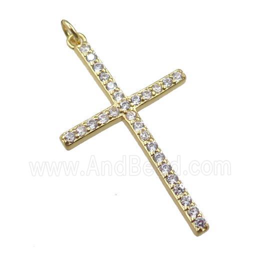 copper cross pendant pave zircon, gold plated