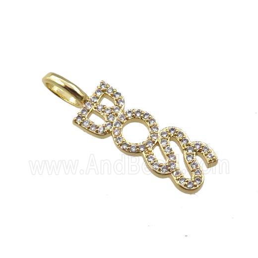 copper BOSS pendant pave zircon, gold plated