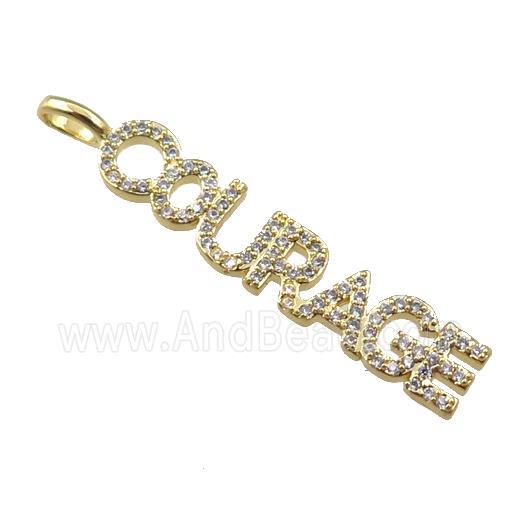 copper COURAGE pendant pave zircon, gold plated