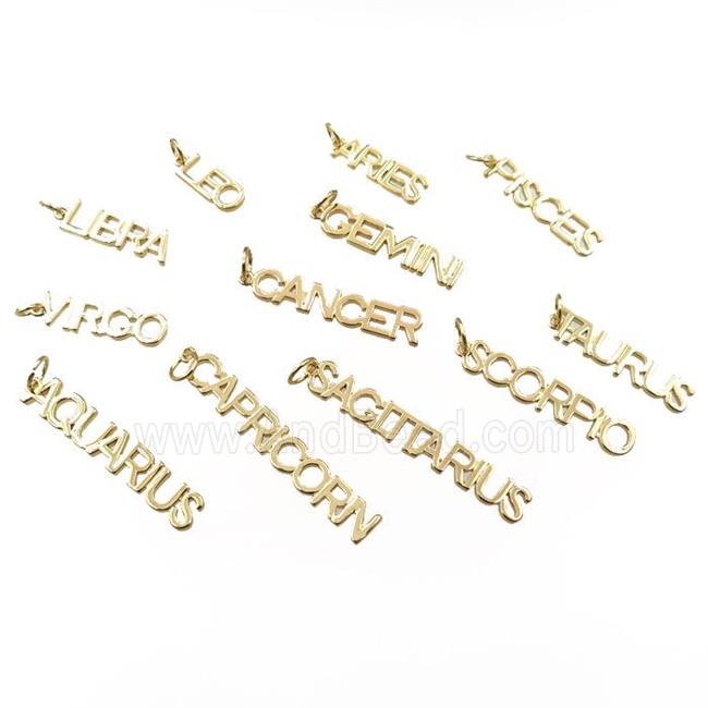 copper zodiac letter pendant, mixed, gold plated