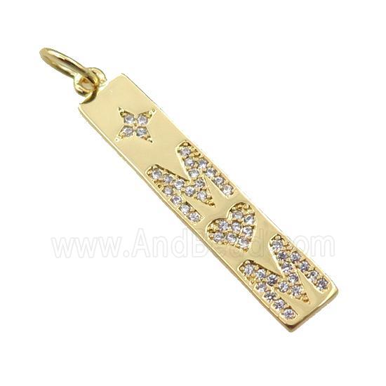 copper letter pendant pave zircon, MOM, gold plated