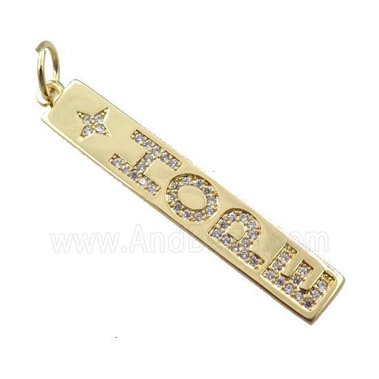 copper letter pendant pave zircon, HOPE, gold plated