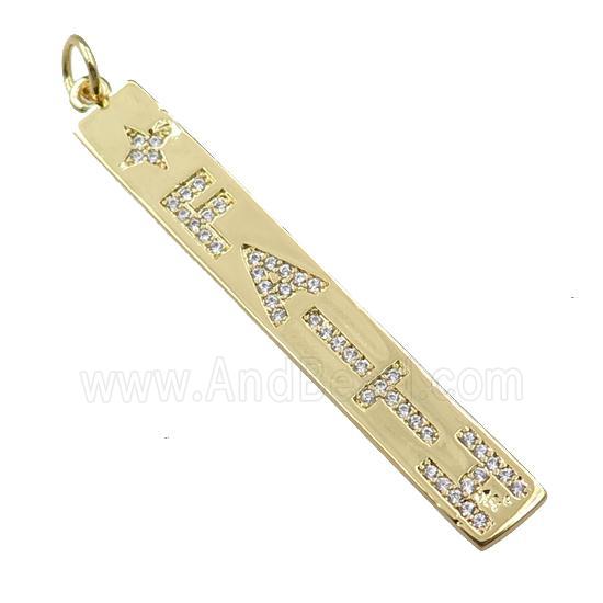 copper letter pendant pave zircon, FAITH, gold plated