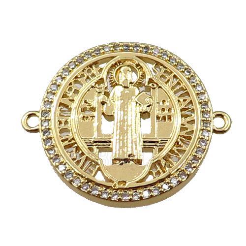 copper Saint Religious connector pave zircon, circle, gold plated