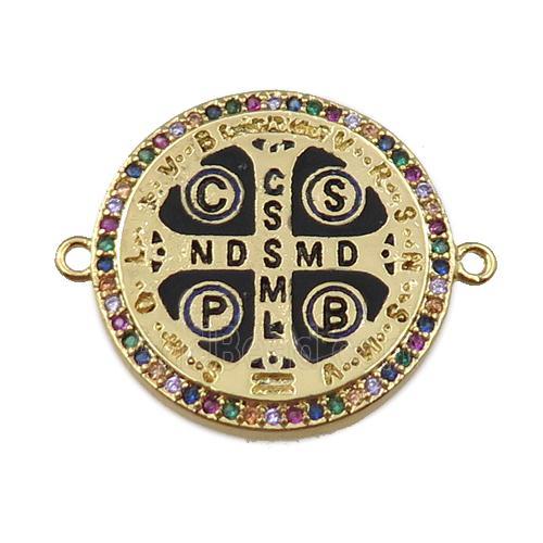 copper anglican cross connector pave zircon, circle, gold plated