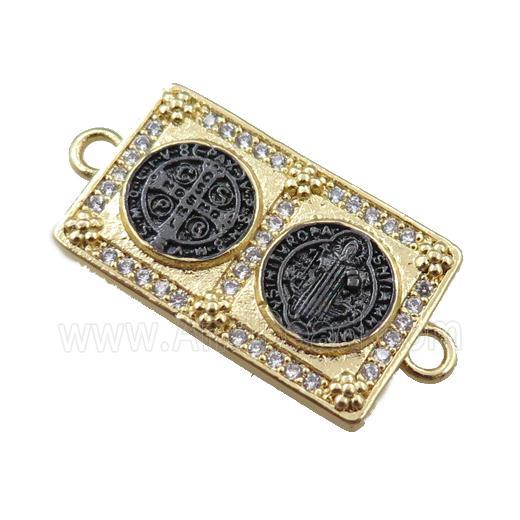 copper Saint Religious connector pave zircon, rectangle, gold plated