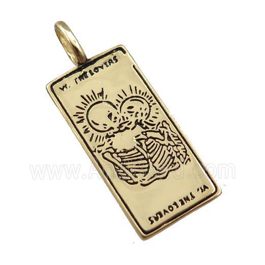 copper tarot card pendant, skull, gold plated