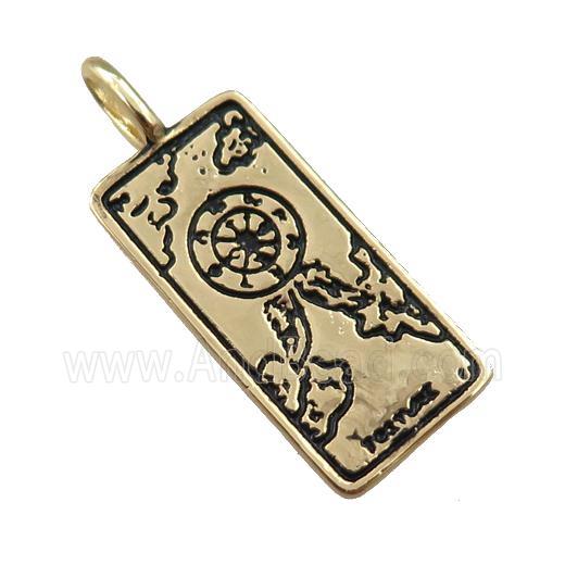 copper tarot card pendant, compass, gold plated