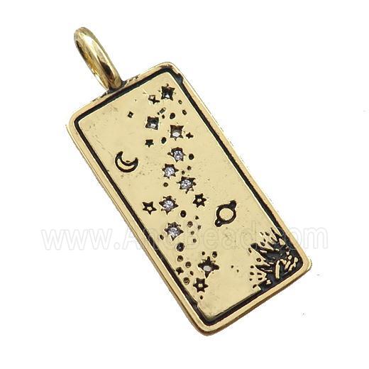 copper tarot card pendant, moon star, gold plated