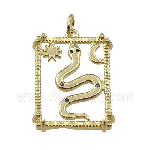copper rectangle pendant, snake, gold plated
