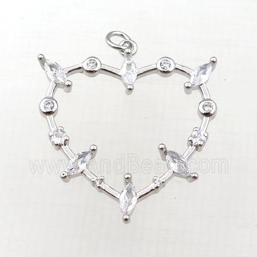copper heart pendant pave zircon, platinum plated