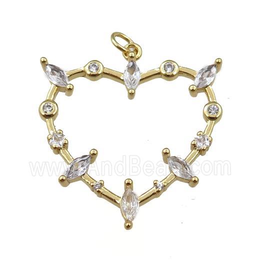 copper heart pendant pave zircon, gold plated