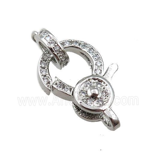 copper lobster clasp pave zircon, platinum plated