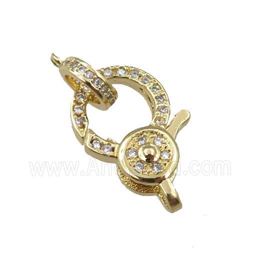 copper lobster clasp pave zircon, gold plated