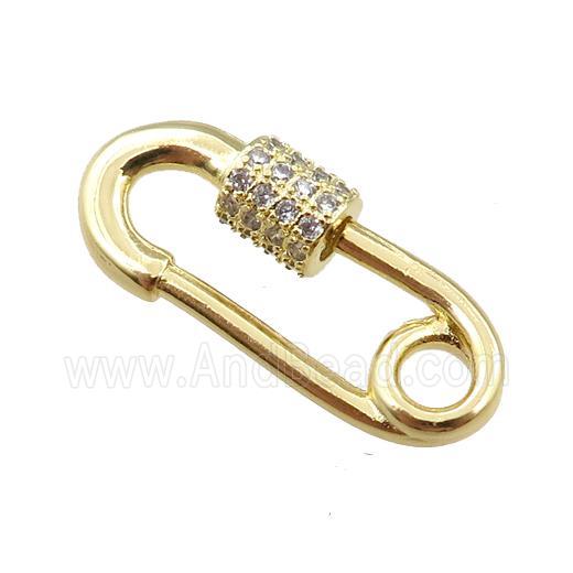 copper carabiner clasp pave zircon, gold plated