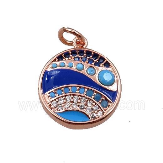 copper circle pendant pave zircon, rose gold