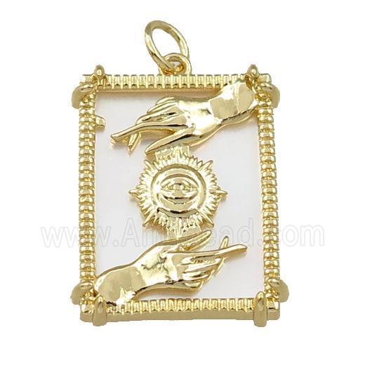 copper Frame pendant with hand eye, gold plated