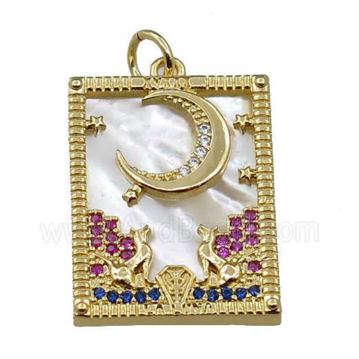 copper Frame pendant paved zircon with moon, gold plated
