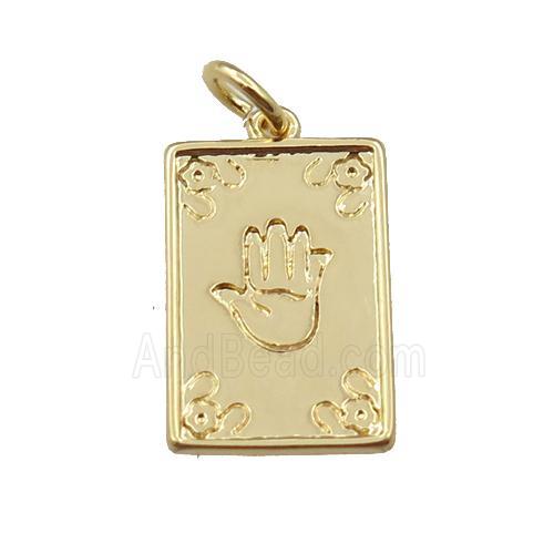 copper tarot card pendant with hand, gold plated