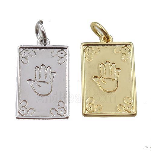 copper tarot card pendant with hand, mixed