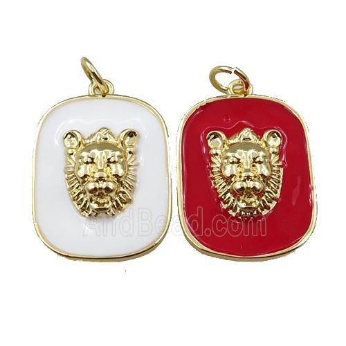 copper rectangle pendant with leo, enamel, mixed, gold plated