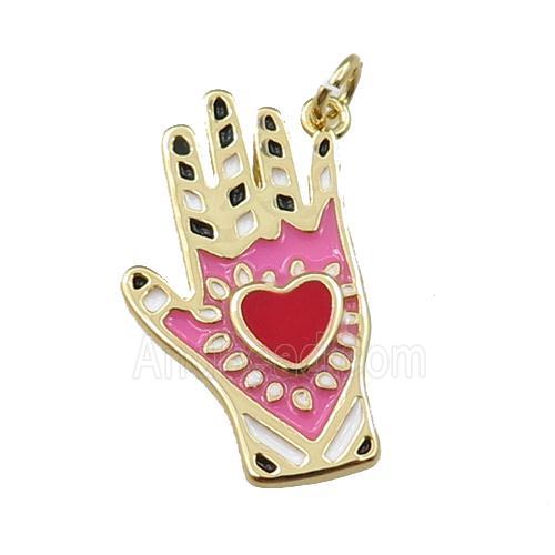 copper hand charm pendant, enamel, gold plated