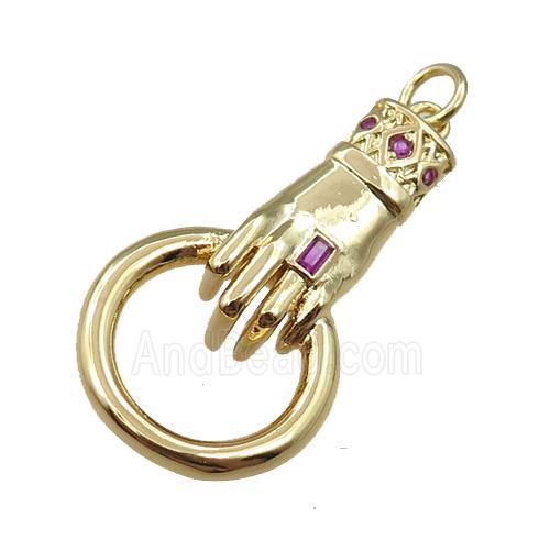 copper hand charm pendant paved zircon, gold plated