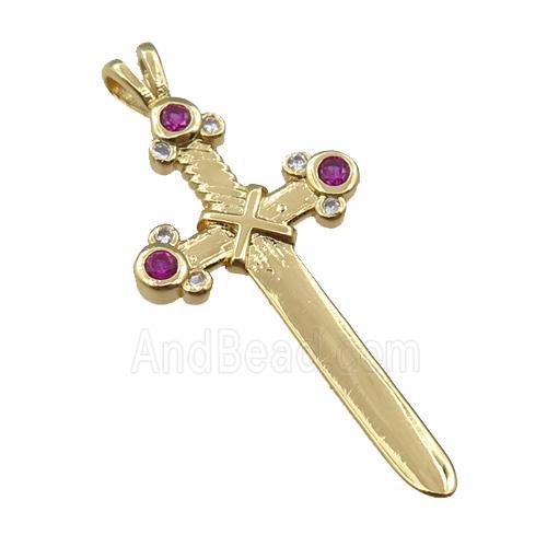 copper cross pendant paved zircon, gold plated