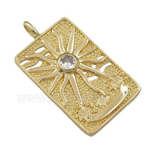 copper tarot card pendant, sun, gold plated