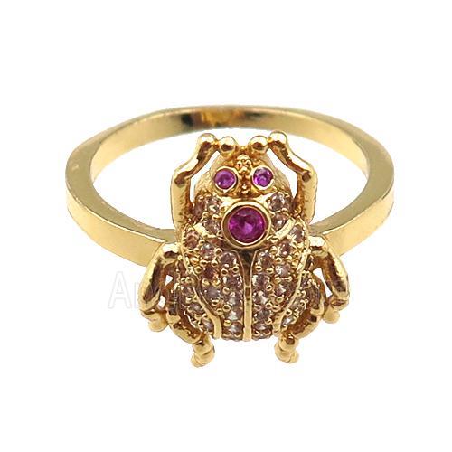 copper Ring pave zircon with frog, gold plated