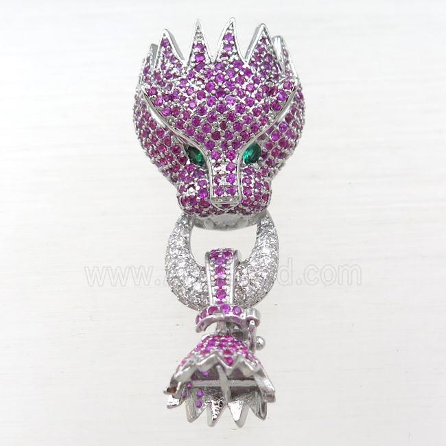 copper clasp pave hotpink zircon, lion, platinum plated