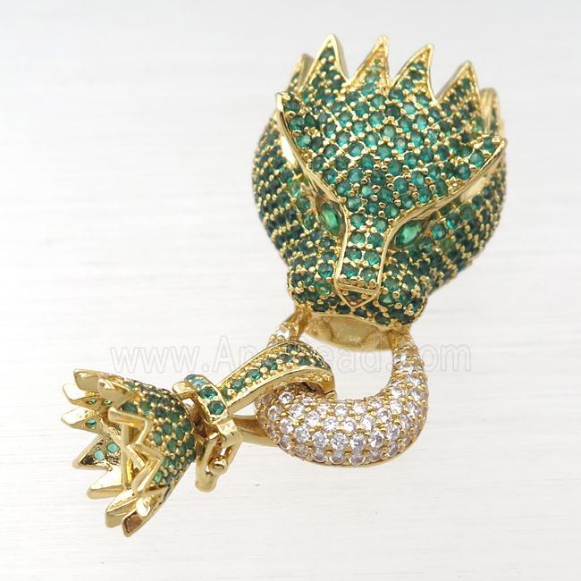 copper clasp pave green zircon, lion, gold plated