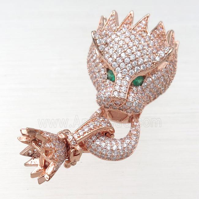 copper clasp pave zircon, lion, rose gold