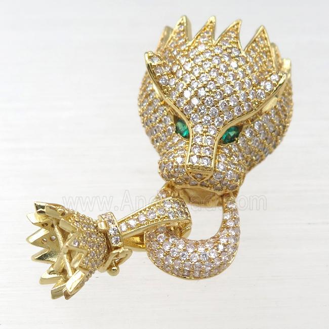 copper clasp pave zircon, lion, gold plated