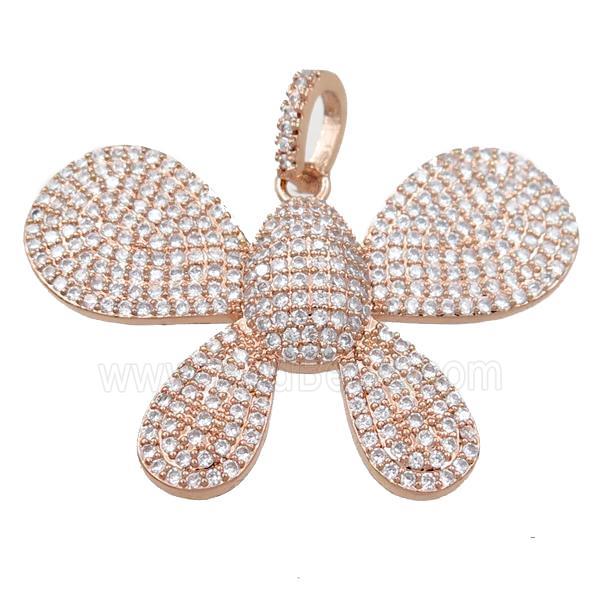 copper butterfly pendant pave zircon, rose gold