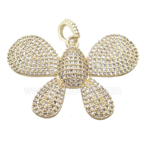 copper butterfly pendant pave zircon, gold plated