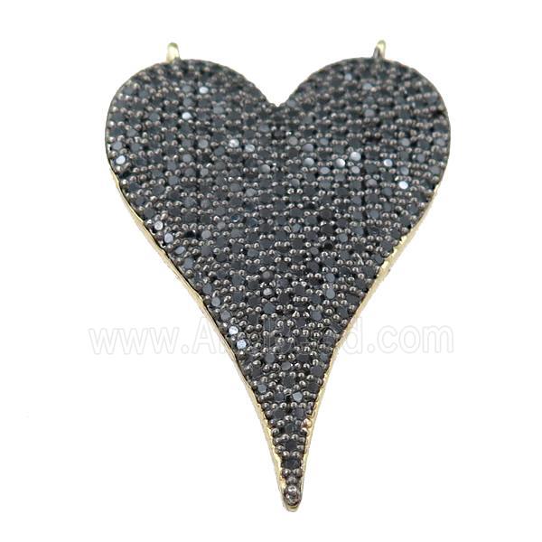 copper heart pendant pave black zircon with 2loops, gold plated