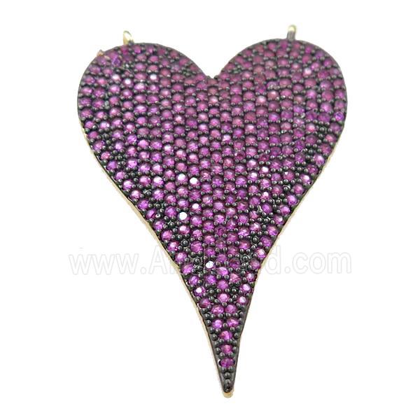 copper heart pendant pave hotpink zircon with 2loops, gold plated