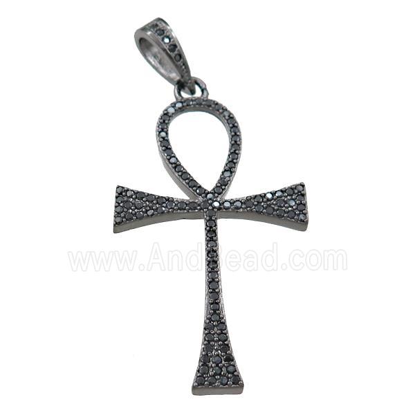 Copper Ankh Cross Pendant Pave Zircon Black Plated