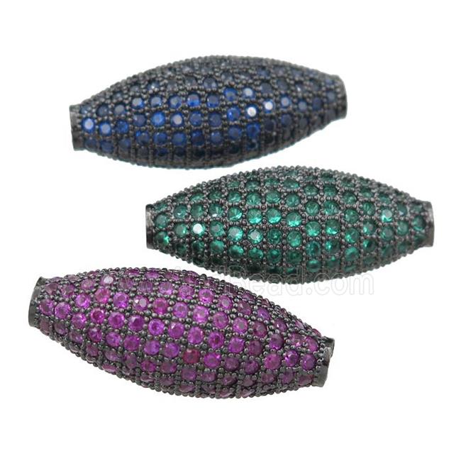 copper barrel beads pave zircon, mixed, black plated