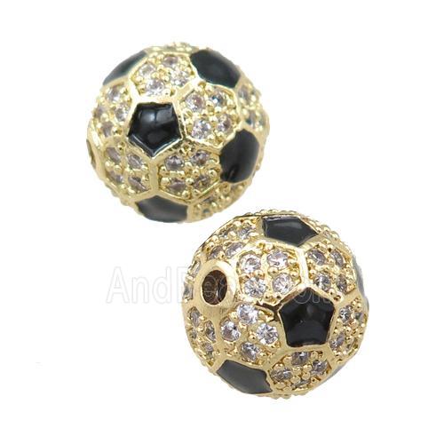 copper football beads pave zircon Sport round, gold plated