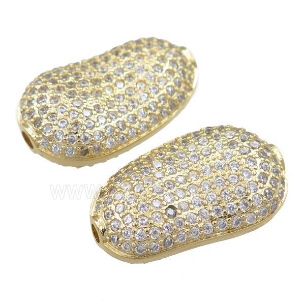 copper peanut beads pave zircon, gold plated