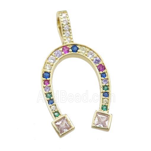 copper horseshoe pendant pave zircon, gold plated