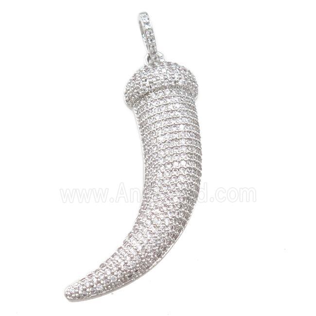 copper Horn pendant pave zircon, platinum plated