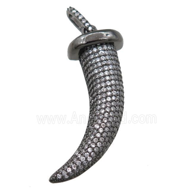 copper Horn pendant pave zircon, black plated