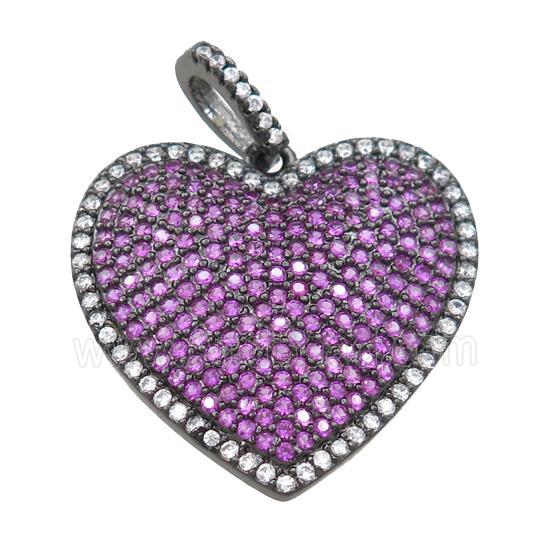 copper heart pendant pave hotpink zircon, black plated