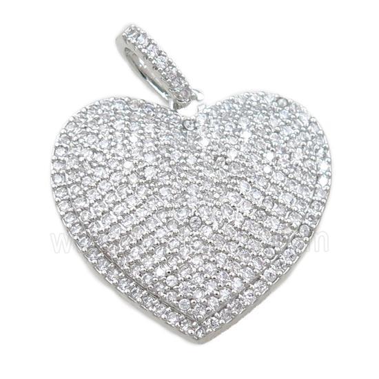 copper heart pendant pave zircon, platinum plated
